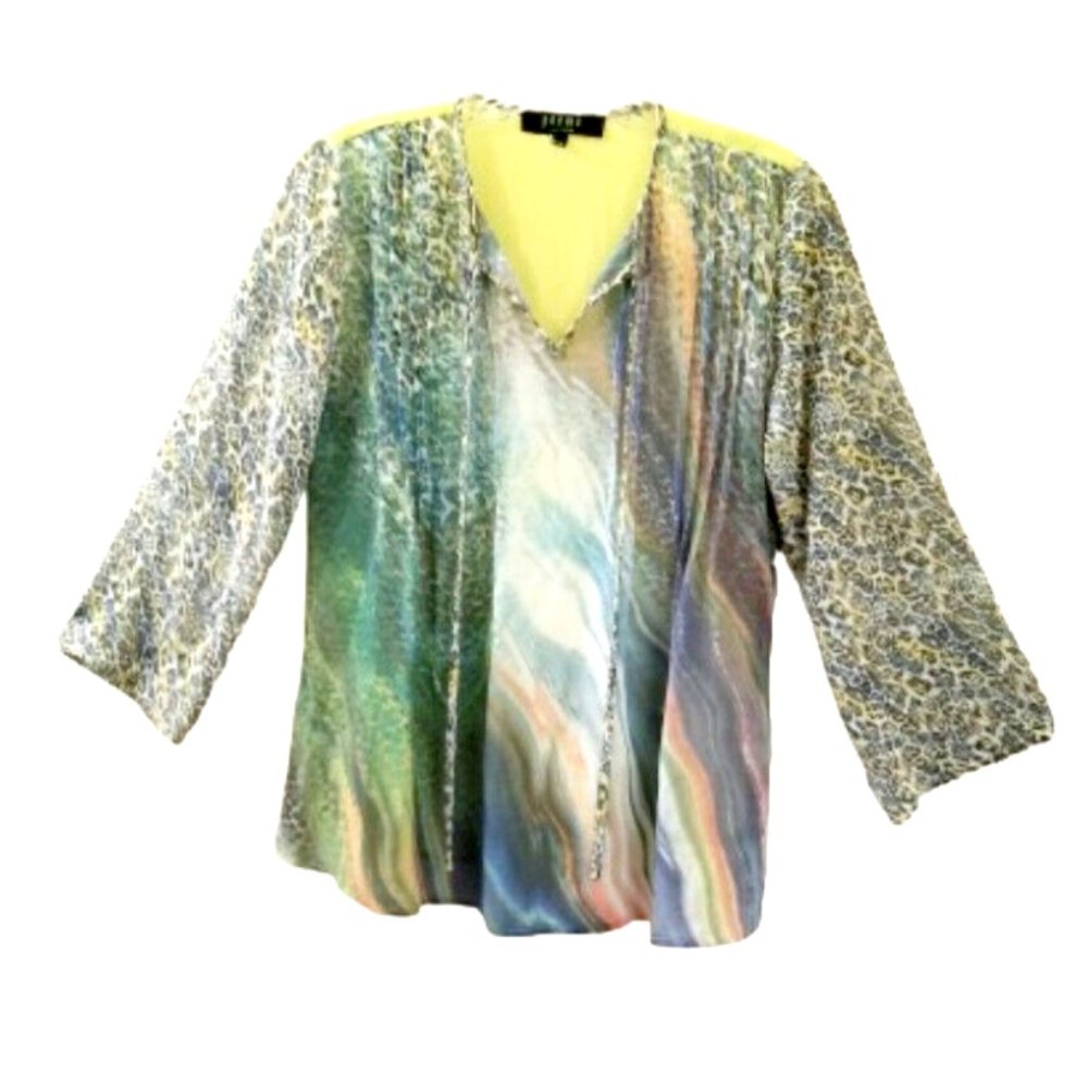Poeme by CITRON Semi Sheer Top Sz Small Colorful Green Blue Yellow Orange White